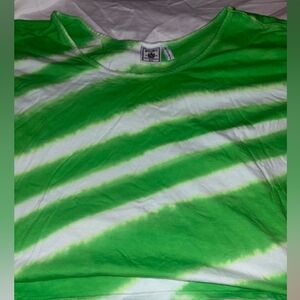 Exist Tie-Dye Crewneck Tee in Neon Green and White